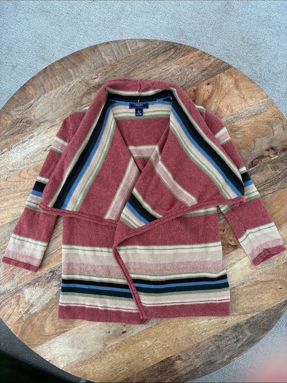 Chaps Rose and Multicolor Striped Open-Front Cardigan